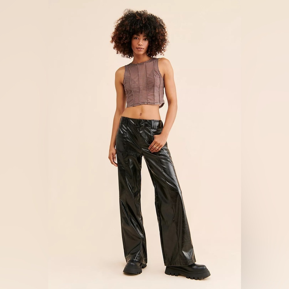 Free People Star Crossed Lovers Straight Vegan Faux Leather Pants- Black - 12